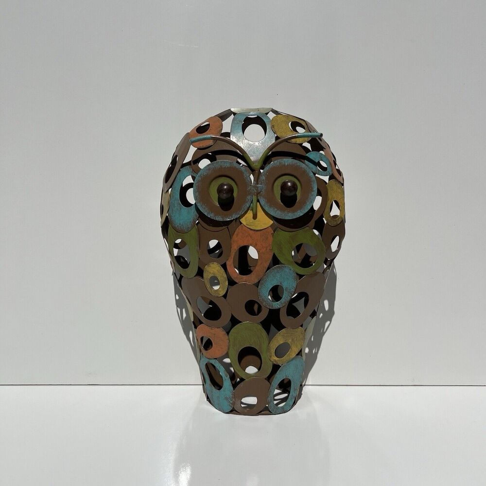 Earth Tone Metal Welded Circle Owl Figurine